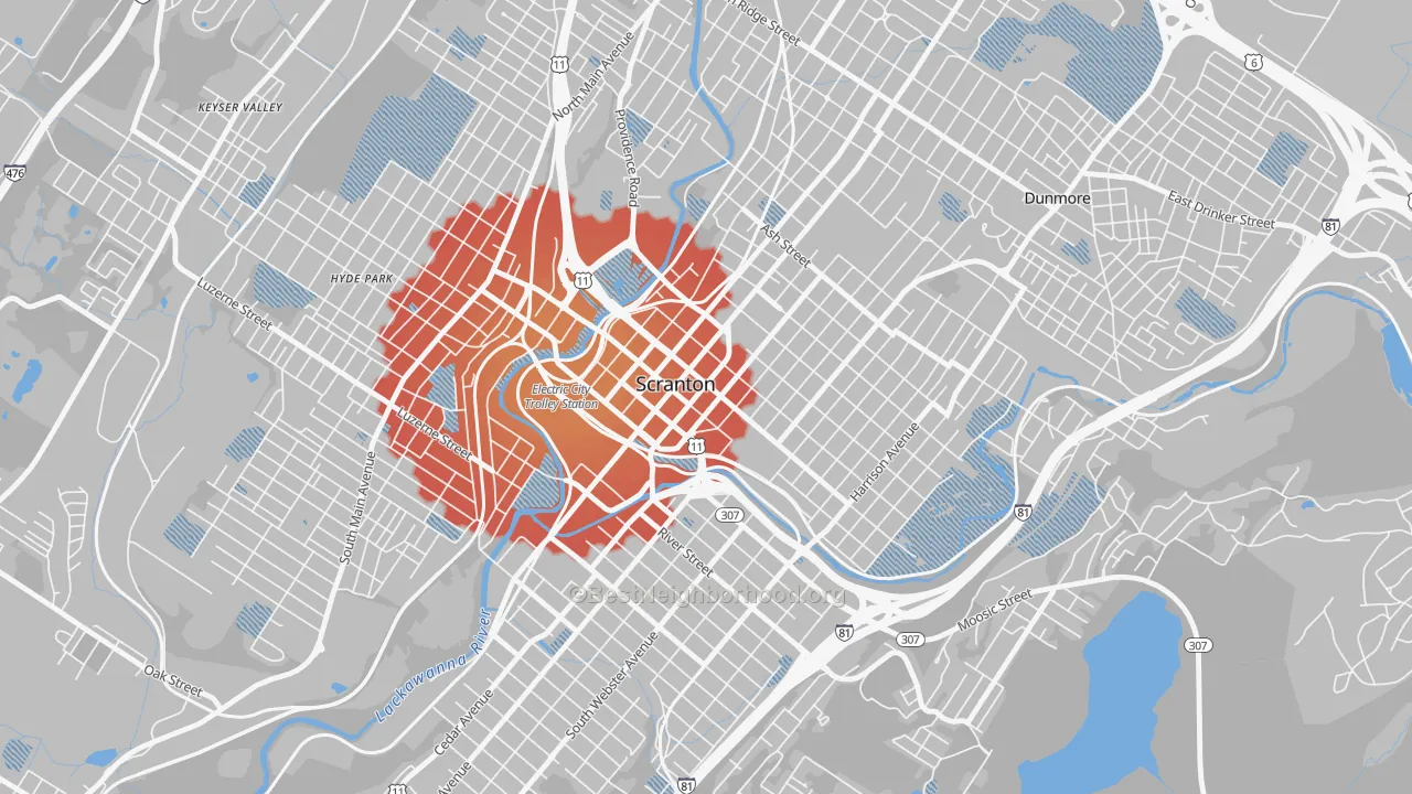 Transit Grade map of Downtown, Scranton, PA