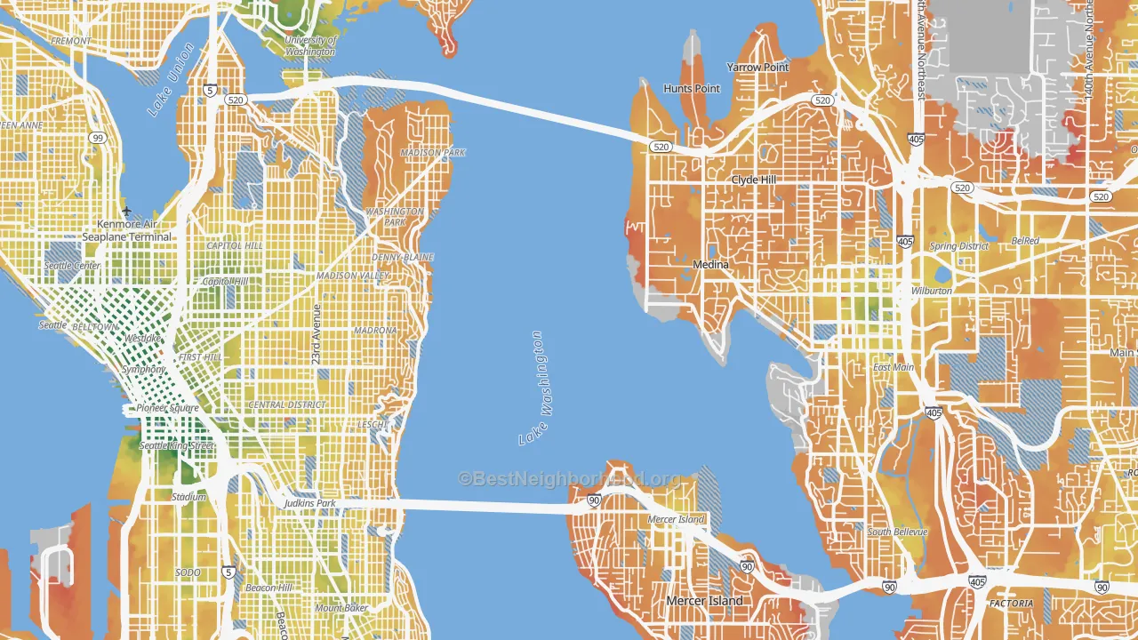 Transit Grade map of Downtown Seattle, Seattle, WA