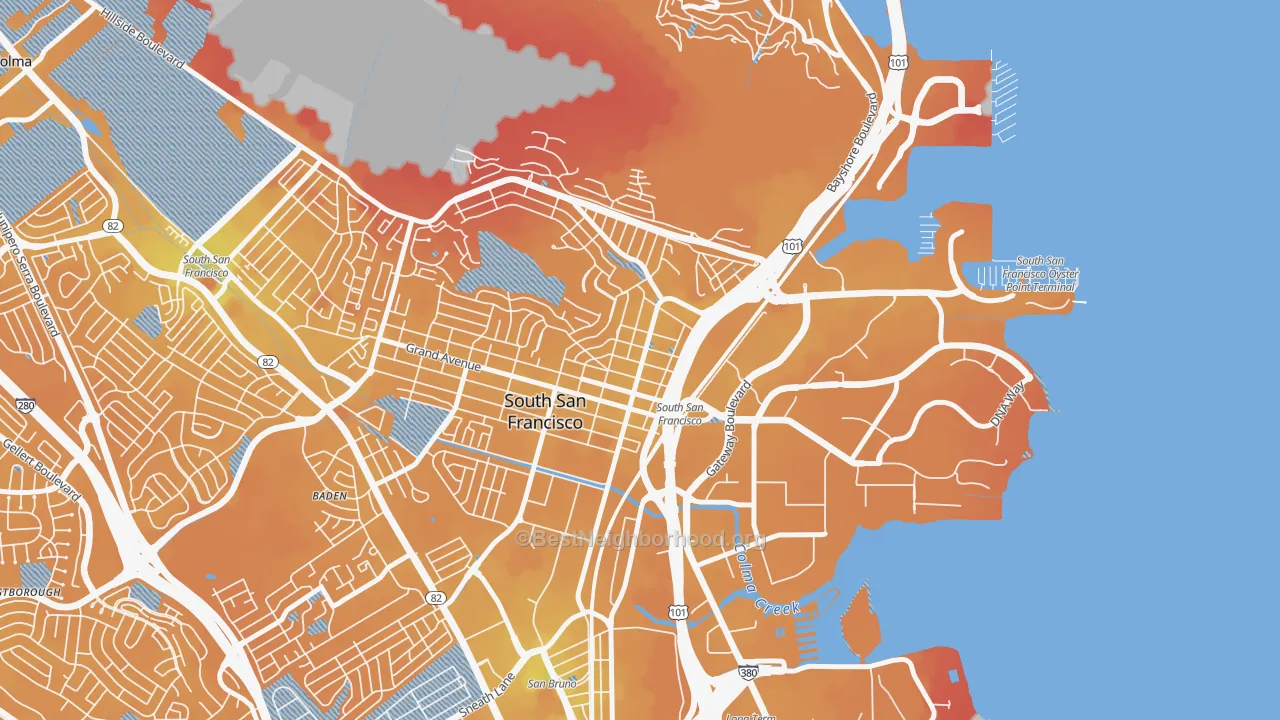 Transit Grade map of Downtown South San Francisco, South San Francisco, CA