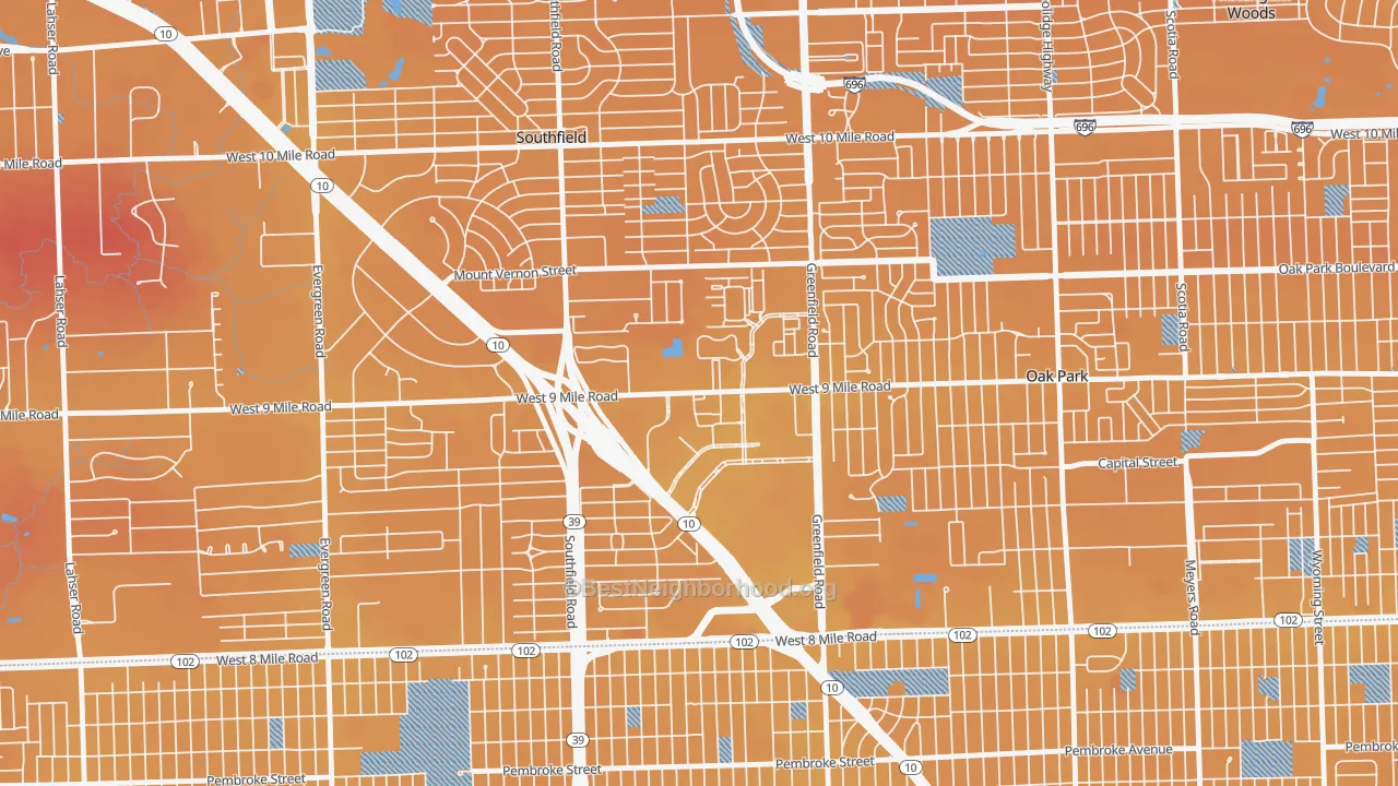 Transit Grade map of Downtown Southfield, Southfield, MI
