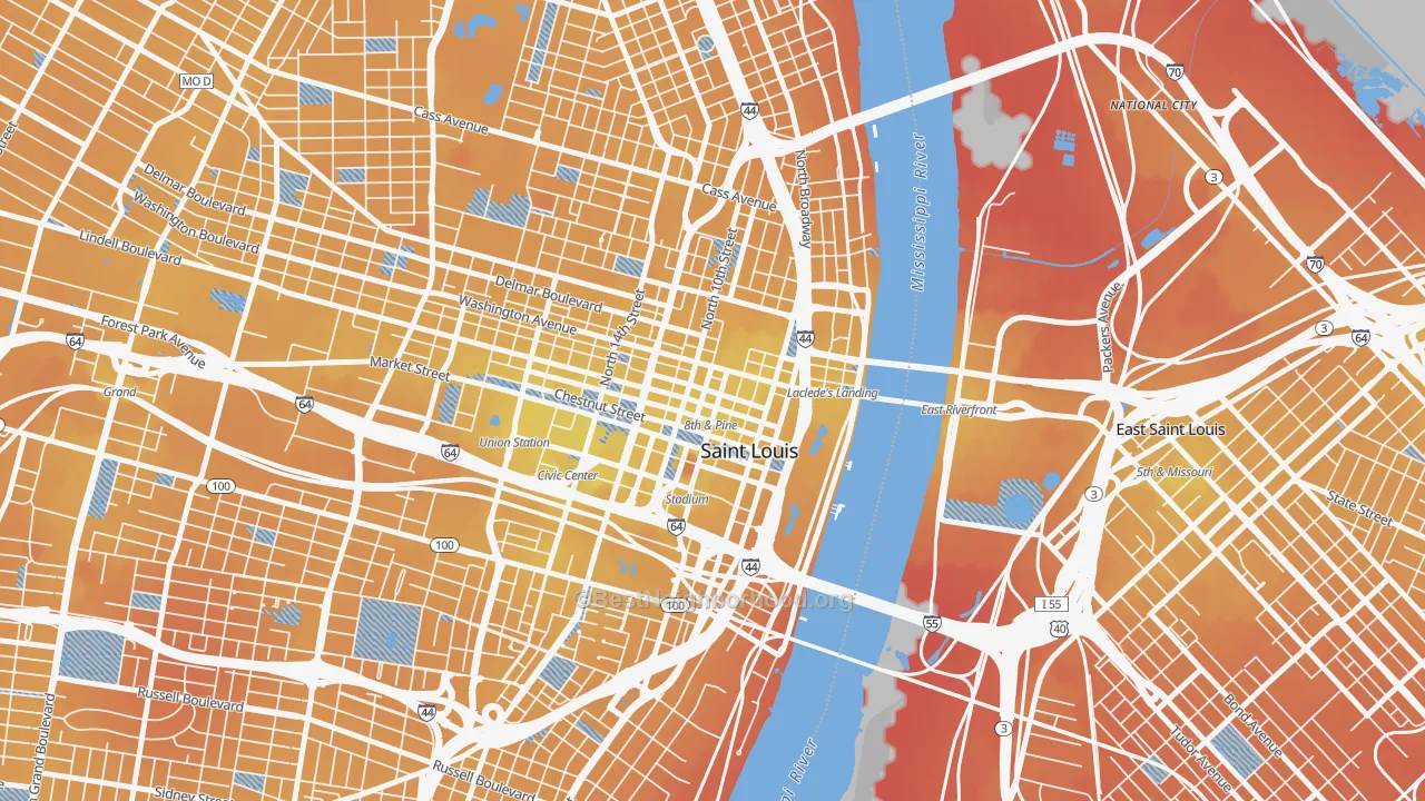 Transit Grade map of Downtown, St. Louis, MO