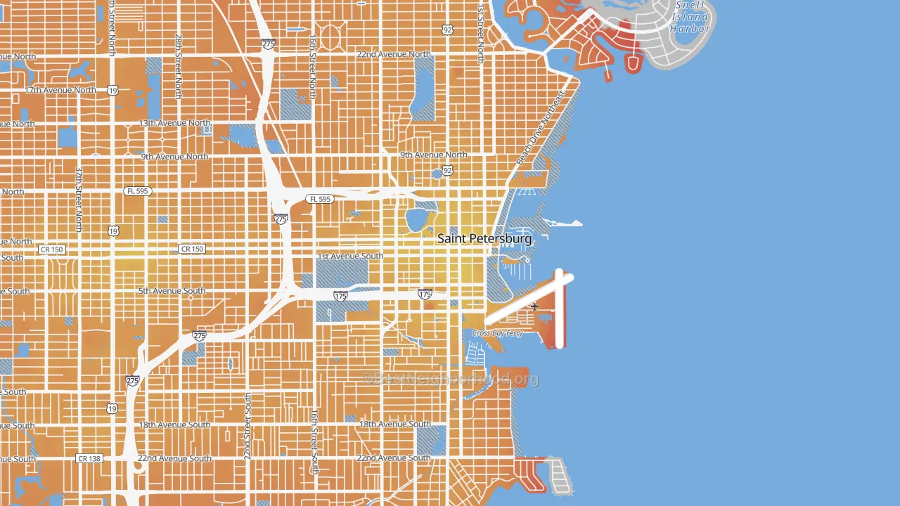 Transit Grade map of Downtown St Petersburg, St. Petersburg, FL