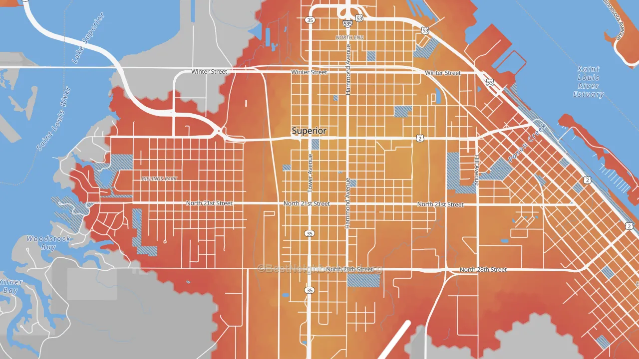 Transit Grade map of Downtown, Superior, WI