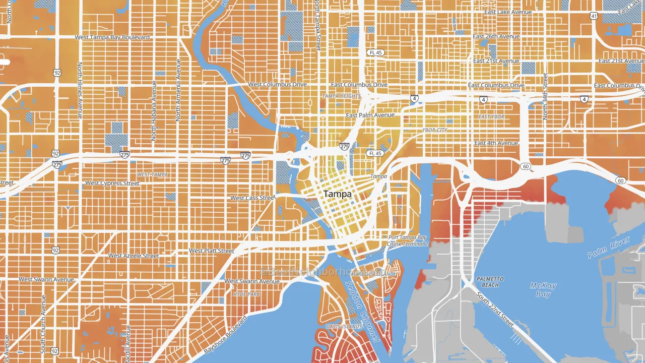 Transit Grade map of Downtown Tampa, Tampa, FL