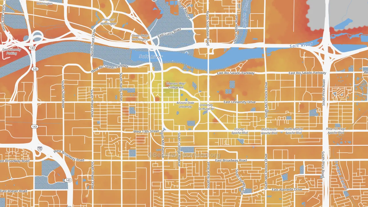 Transit Grade map of Downtown Tempe, Tempe, AZ
