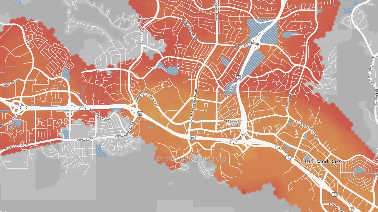 Transit Grade map of Downtown Thousand Oaks, Thousand Oaks, CA