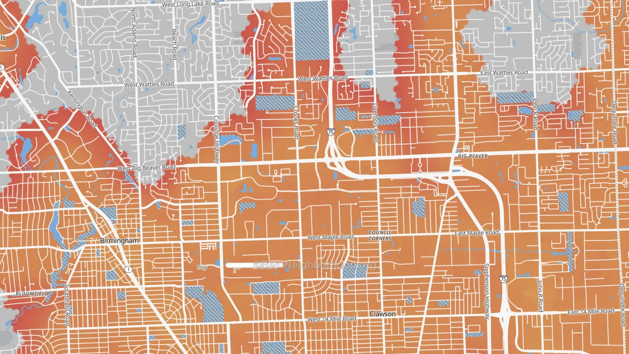 Transit Grade map of Downtown Troy, Troy, MI