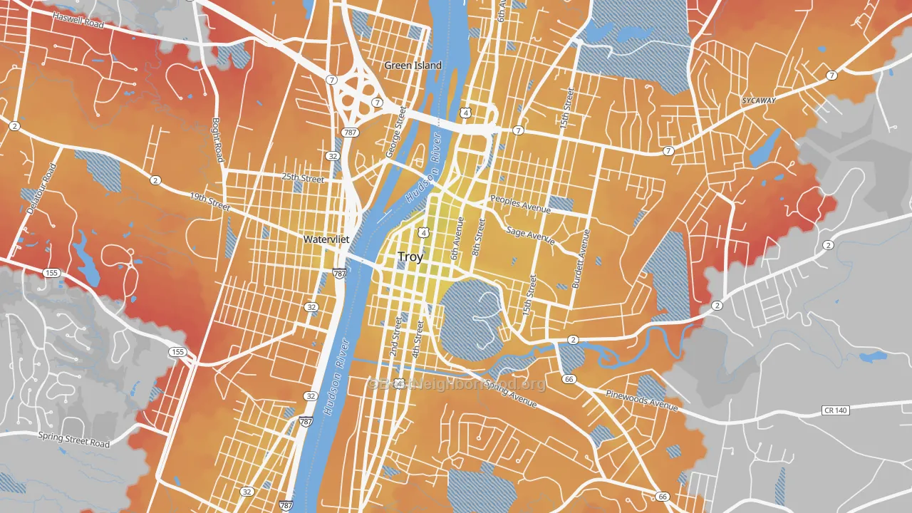 Transit Grade map of Downtown Troy, Troy, NY