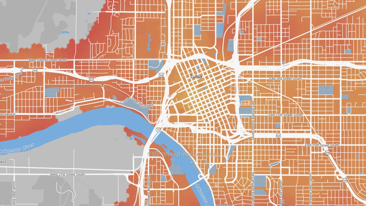 Transit Grade map of Downtown Tulsa, Tulsa, OK