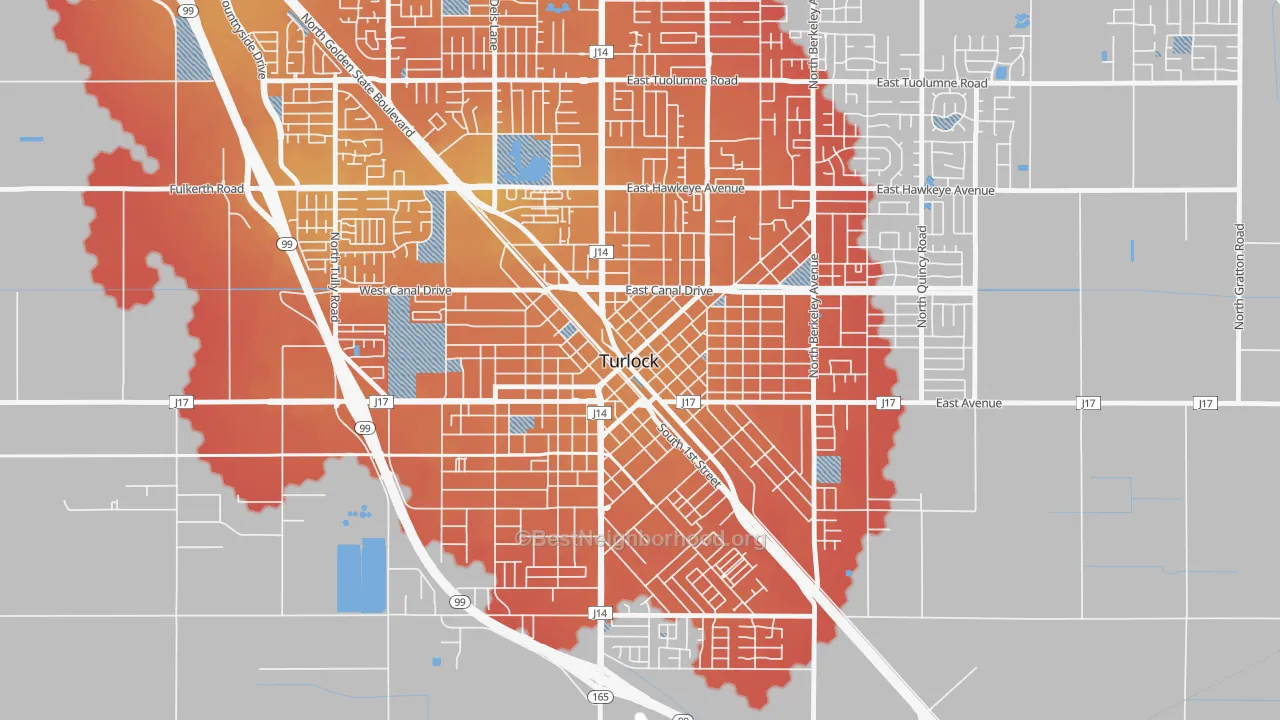 Transit Grade map of Downtown Turlock, Turlock, CA