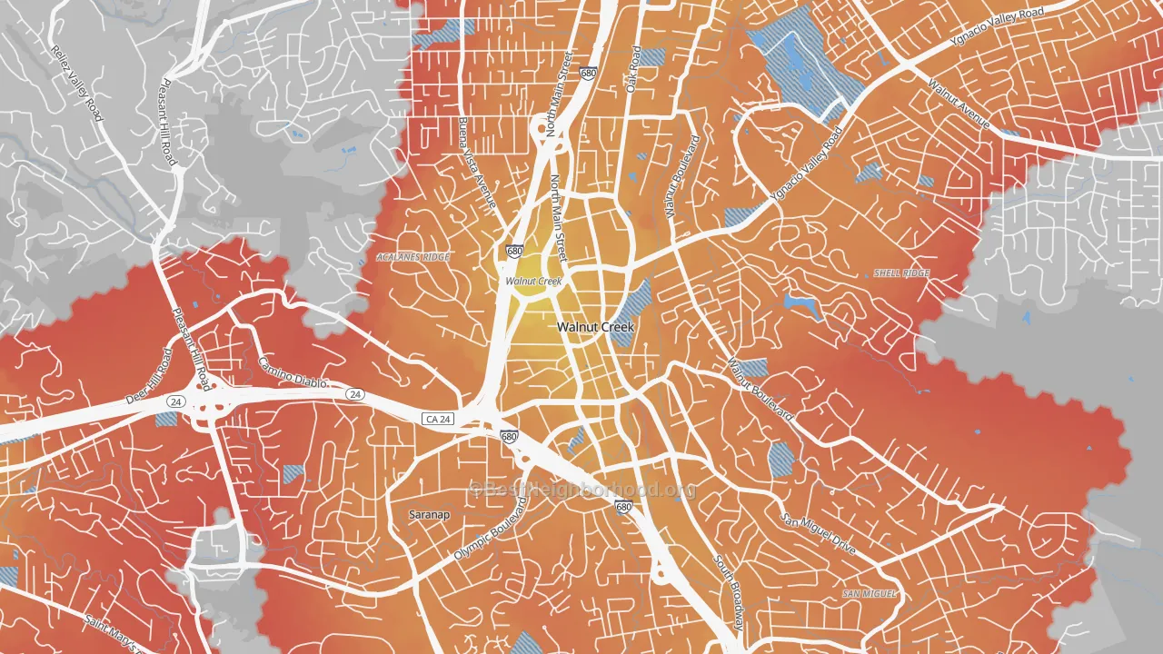 Transit Grade map of Downtown Walnut Creek, Walnut Creek, CA