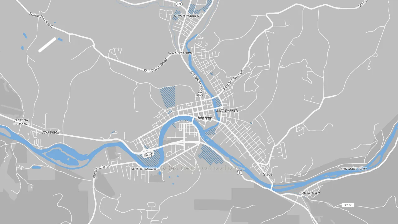 Transit Grade map of Downtown Warren, Warren, PA