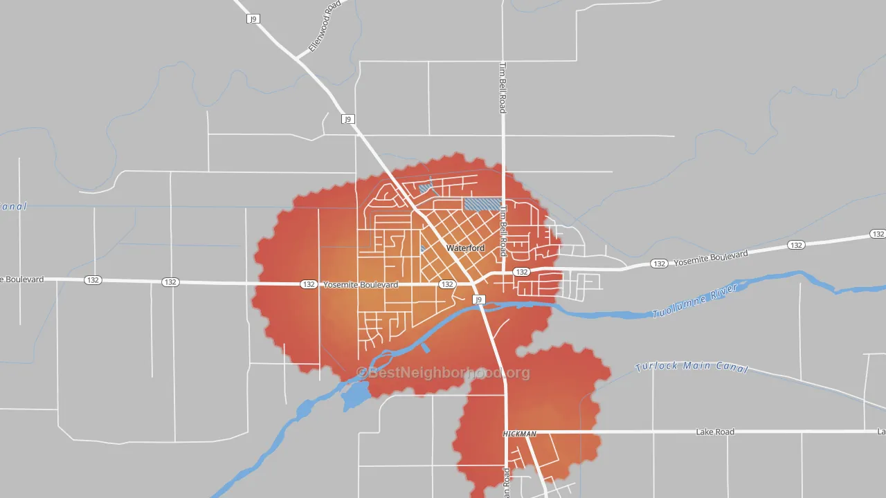 Transit Grade map of Downtown Waterford, Waterford, CA