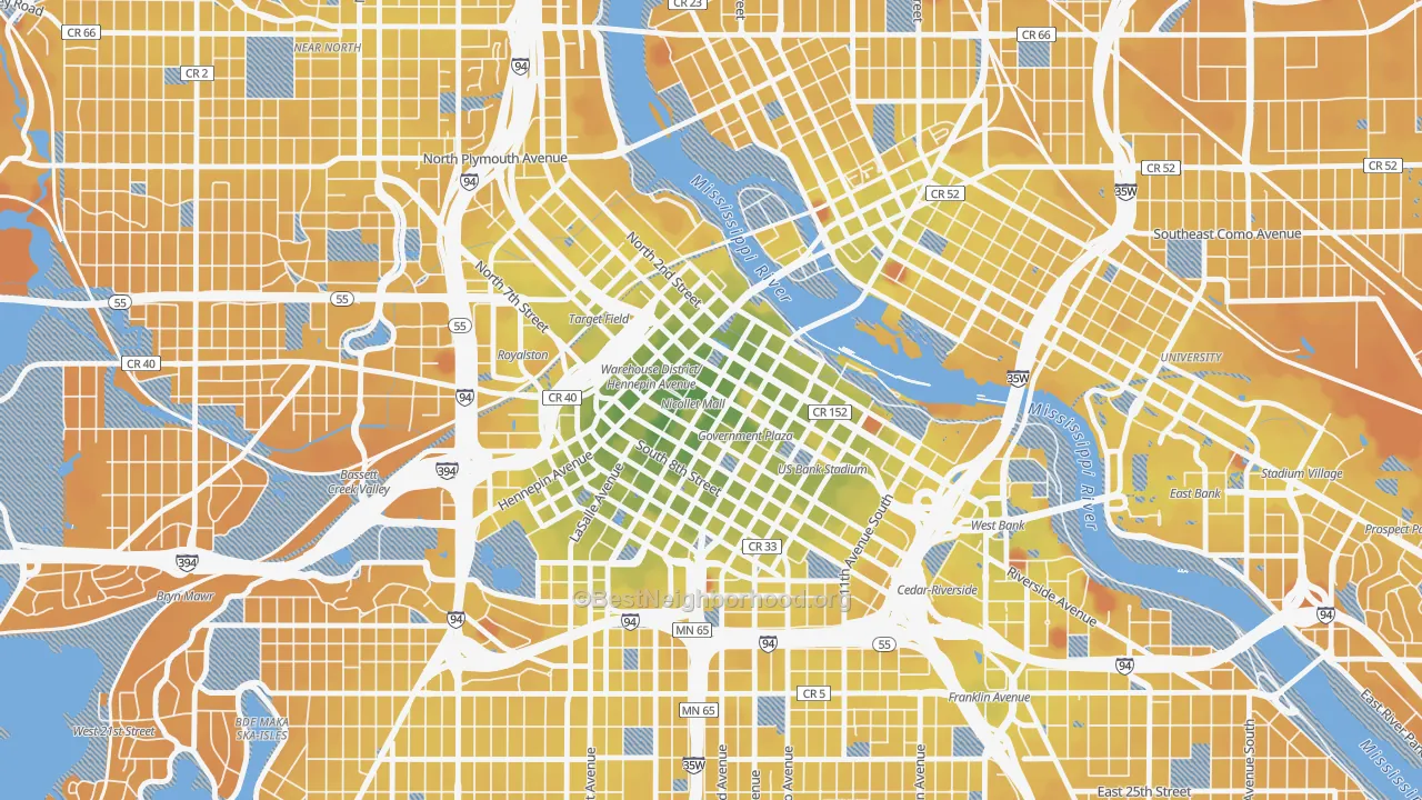 Transit Grade map of Downtown West, Minneapolis, MN