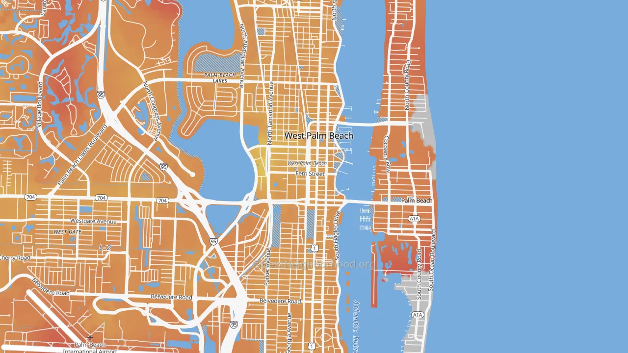 Transit Grade map of Downtown West Palm Beach, West Palm Beach, FL