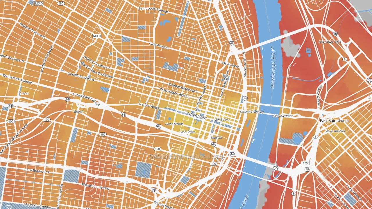 Transit Grade map of Downtown West, St. Louis, MO