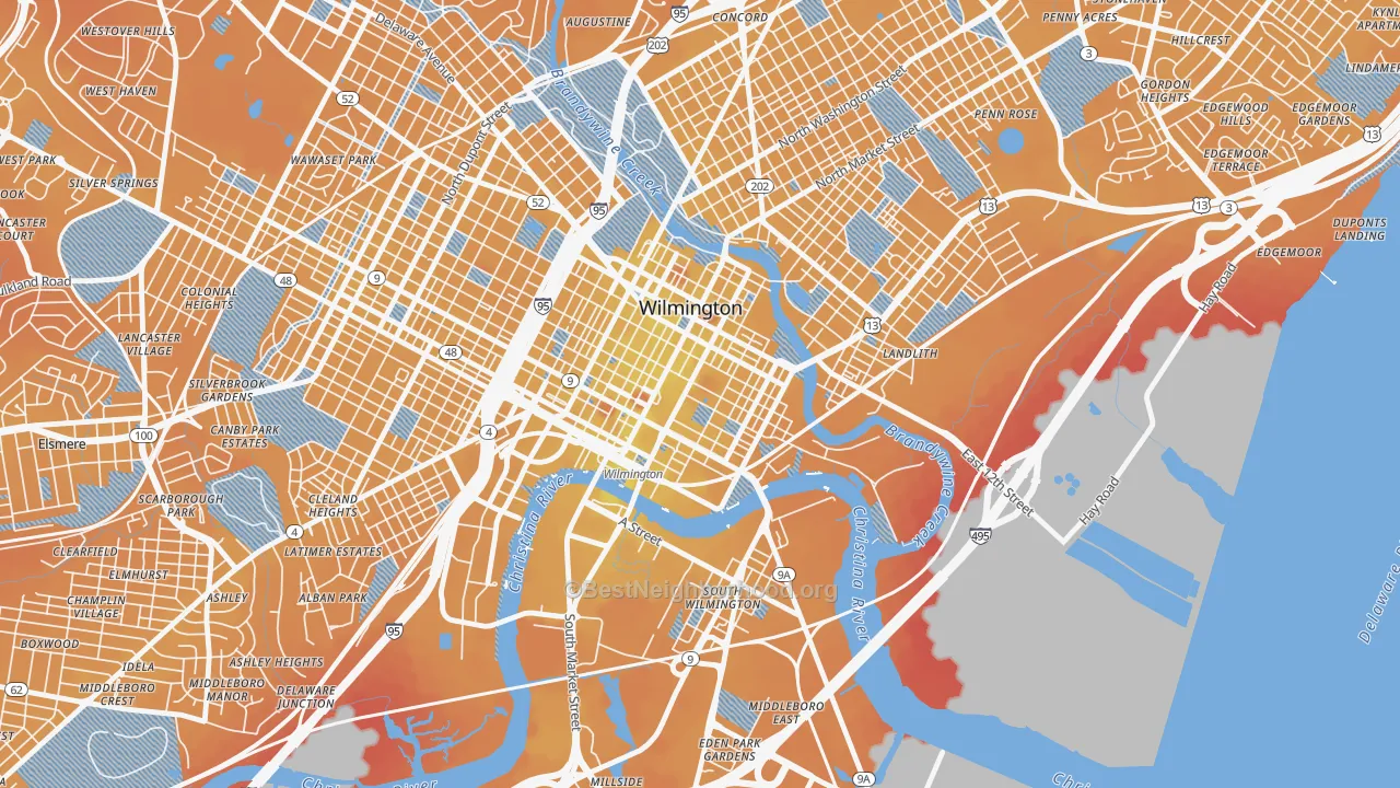 Transit Grade map of Downtown, Wilmington, DE