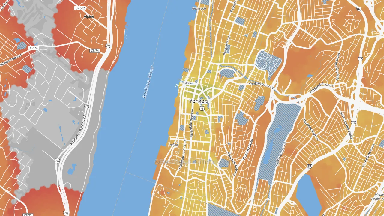 Transit Grade map of Downtown Yonkers, Yonkers, NY