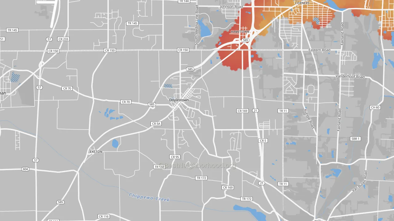 Transit Grade map of Doylestown, OH