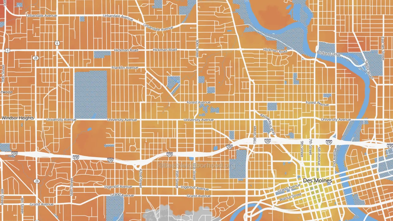 Transit Grade map of Drake, Des Moines, IA