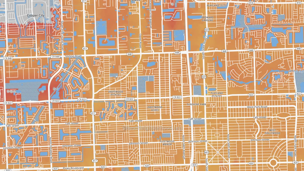 Transit Grade map of Driftwood, Hollywood, FL