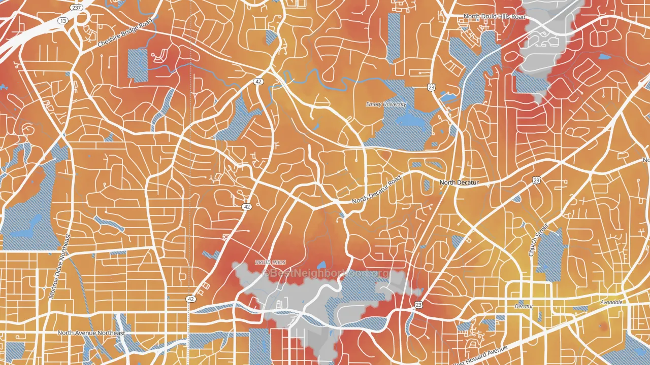 Transit Grade map of Druid Hills, GA