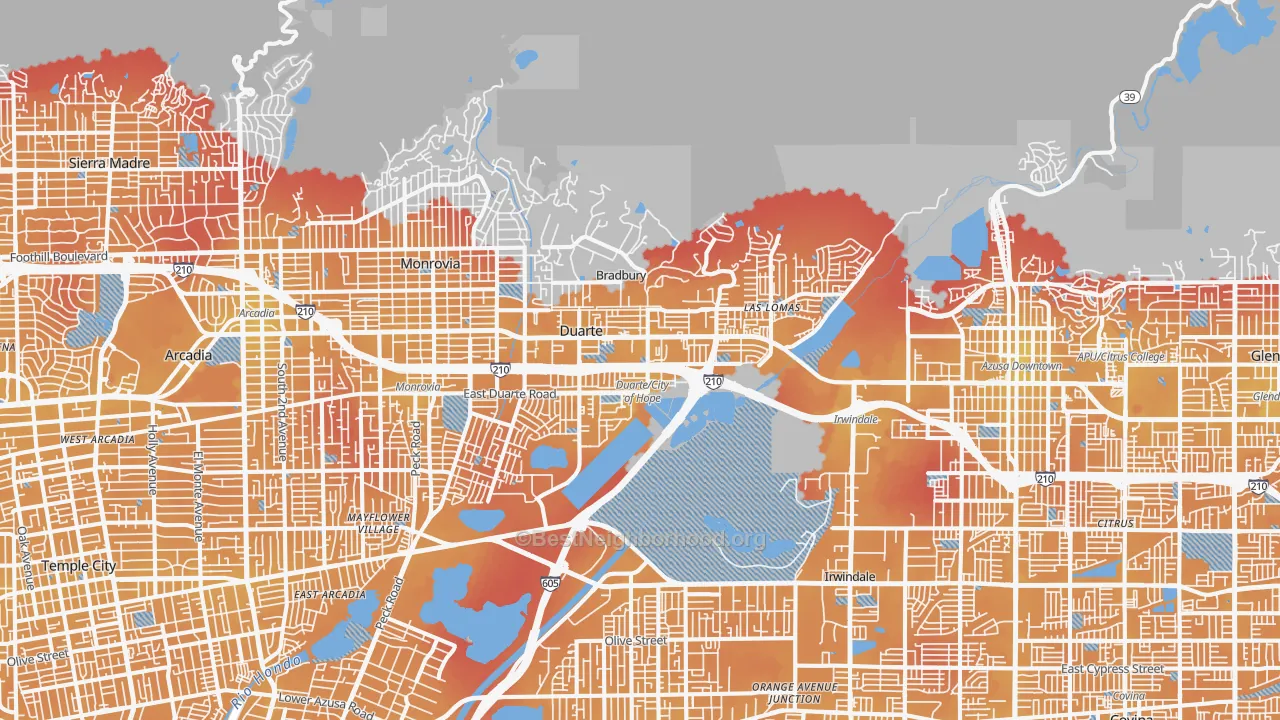 Transit Grade map of Duarte, CA