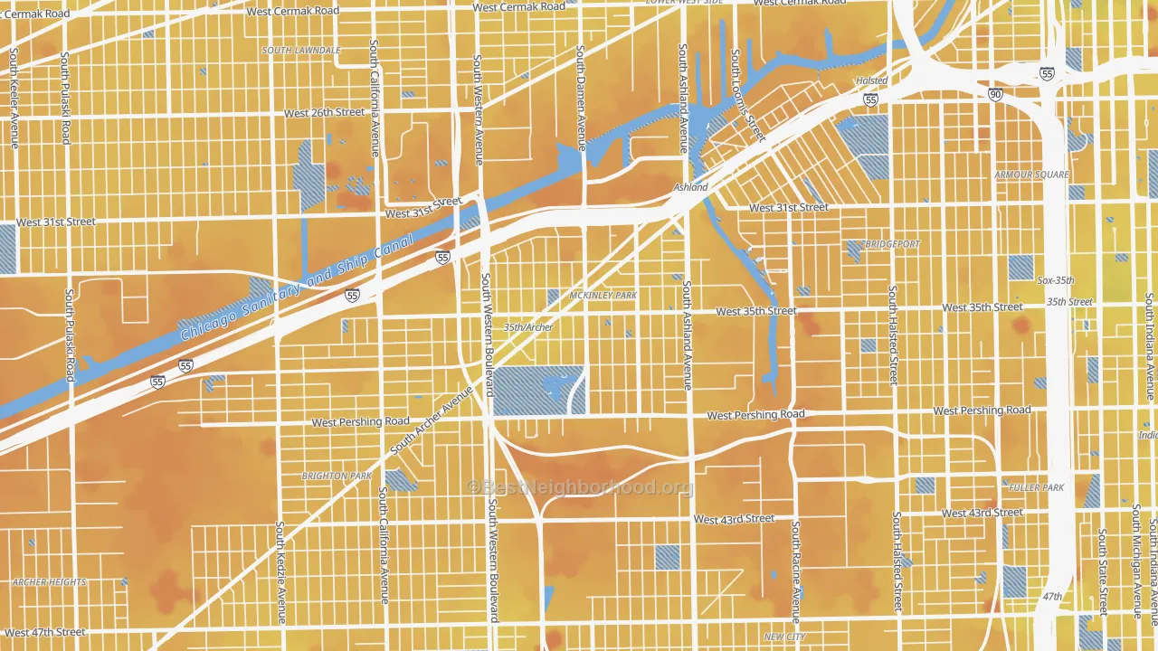 Transit Grade map of Ducktown, Chicago, IL