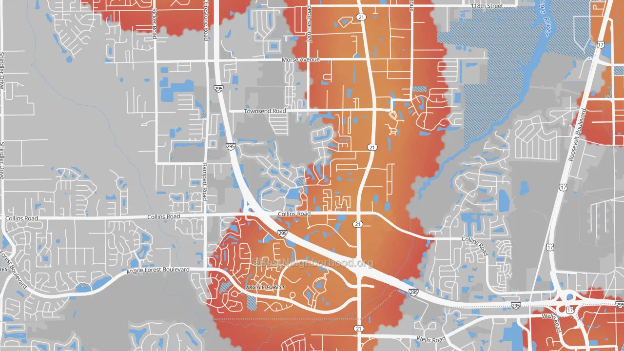Transit Grade map of Duclay, Jacksonville, FL