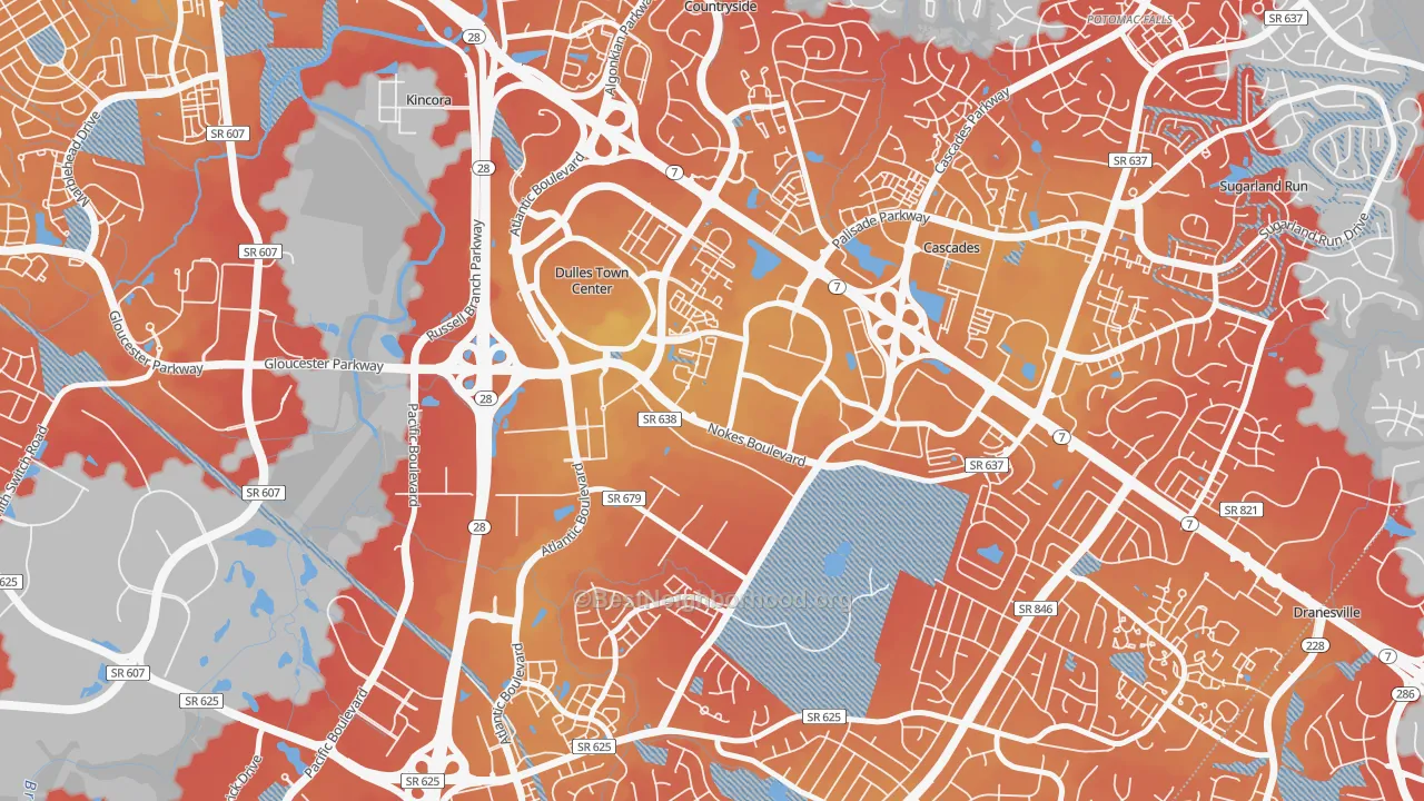 Transit Grade map of Dulles Town Center, VA