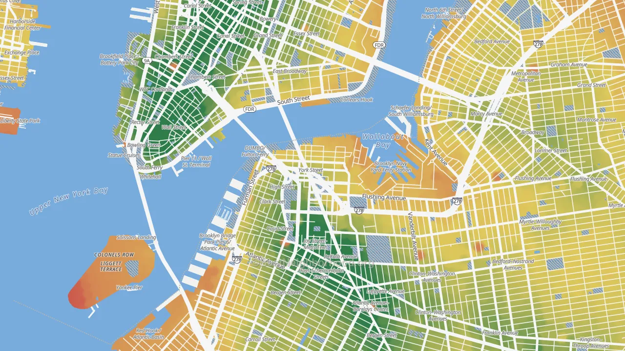 Transit Grade map of Dumbo, Brooklyn, NY