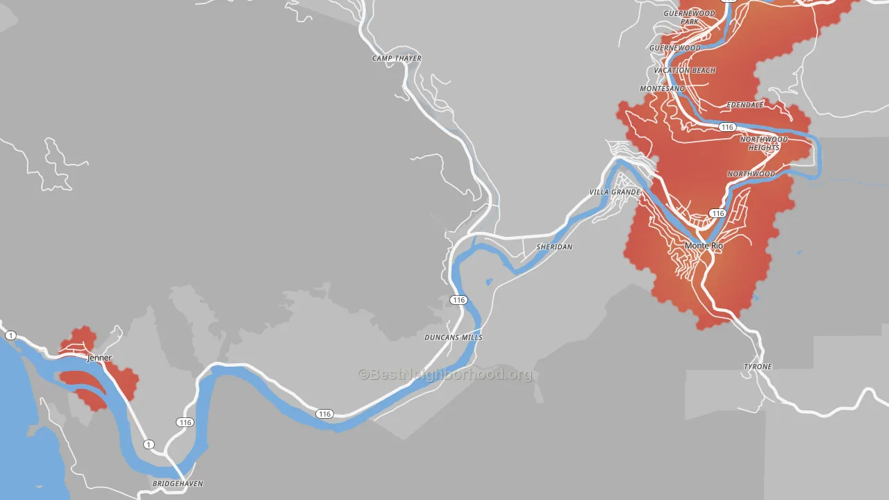 Transit Grade map of Duncans Mills, CA