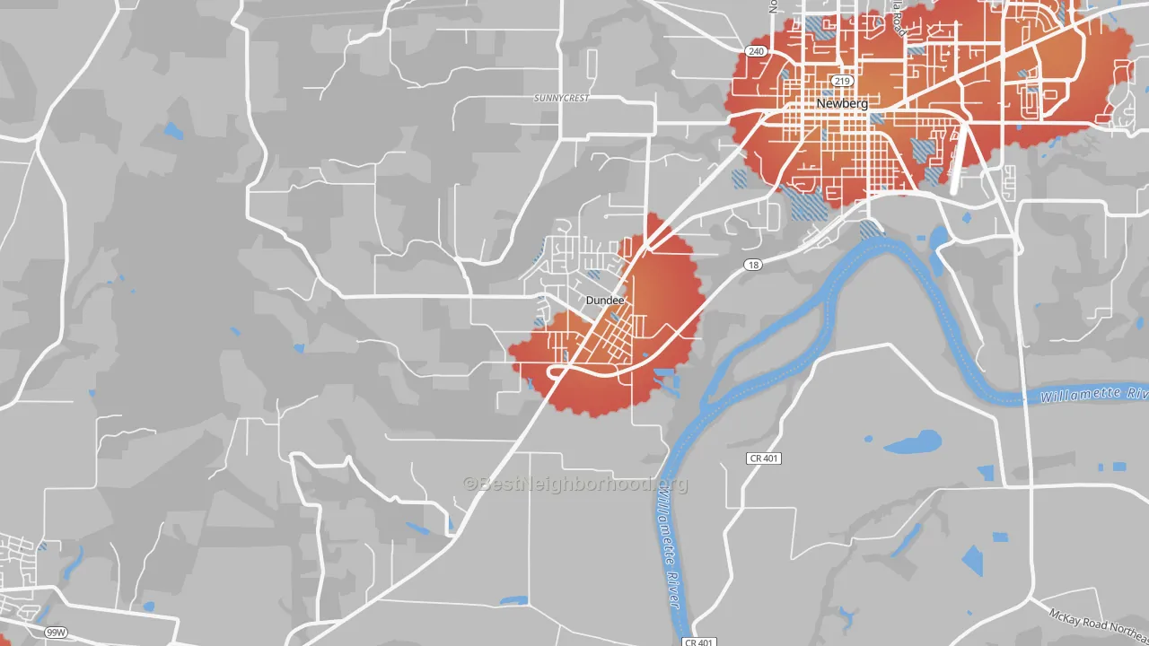 Transit Grade map of Dundee, OR