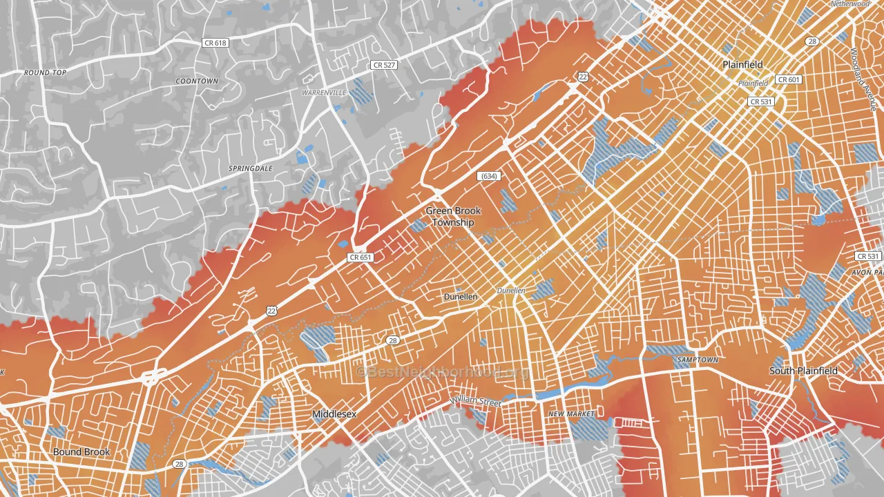 Transit Grade map of Dunellen, NJ