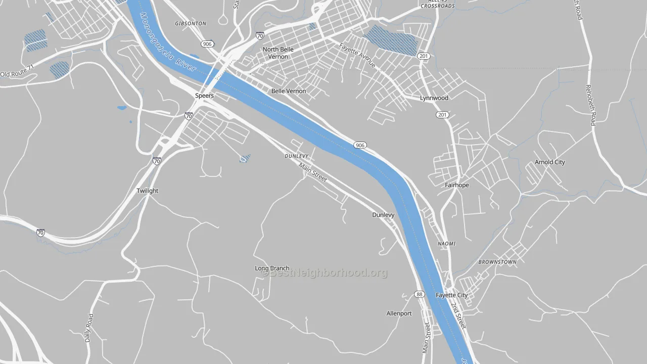 Transit Grade map of Dunlevy, PA