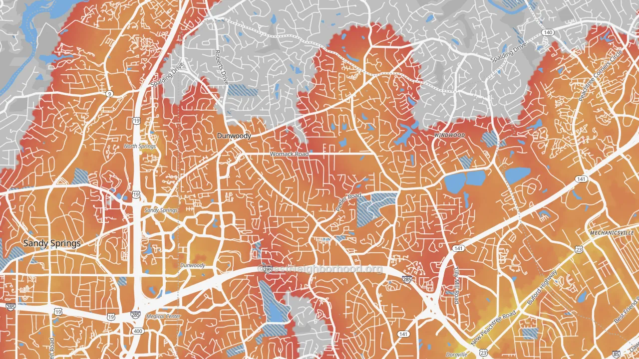 Transit Grade map of Dunwoody, GA