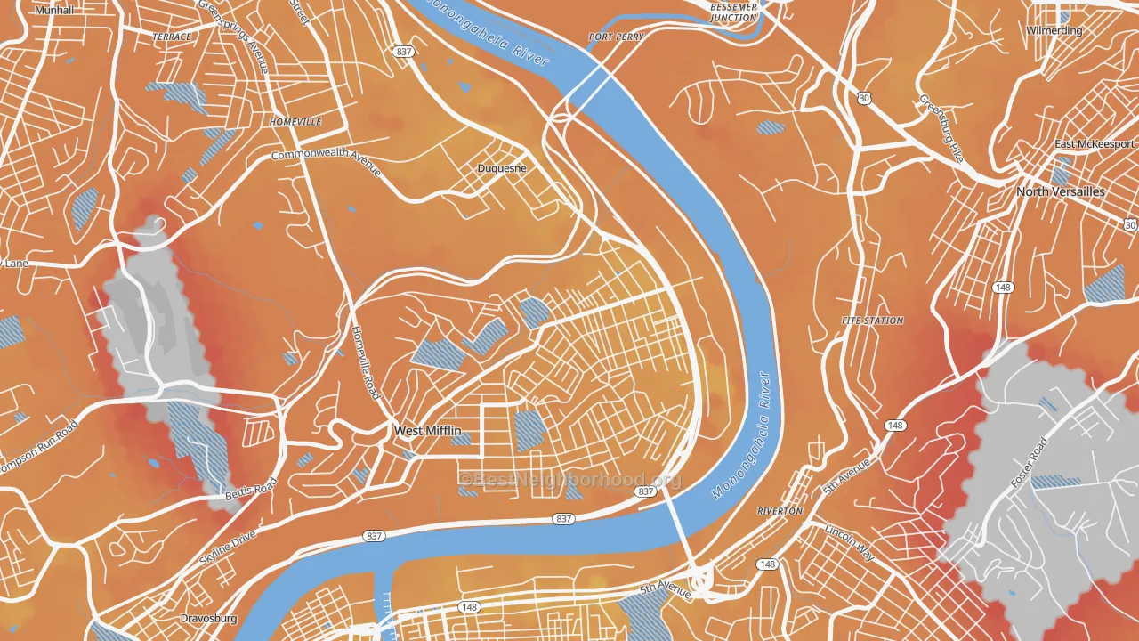 Transit Grade map of Duquesne, PA