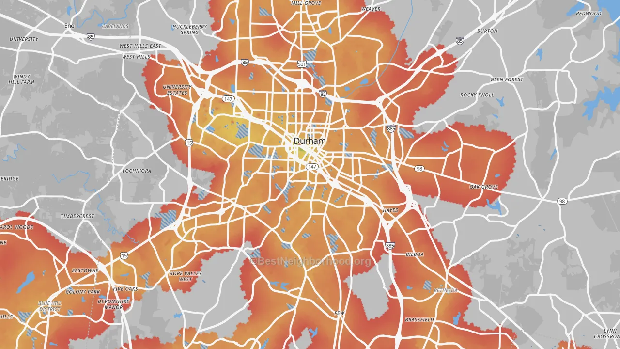 Transit Grade map of Durham County, NC