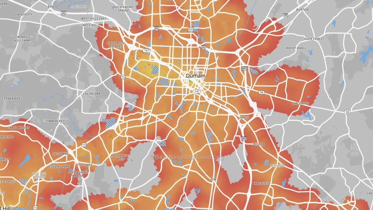 Transit Grade map of Durham, NC