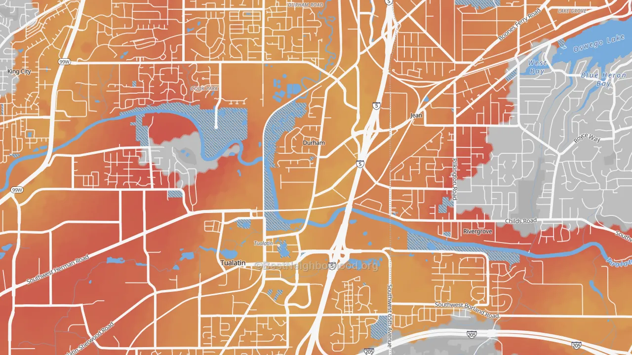 Transit Grade map of Durham, OR