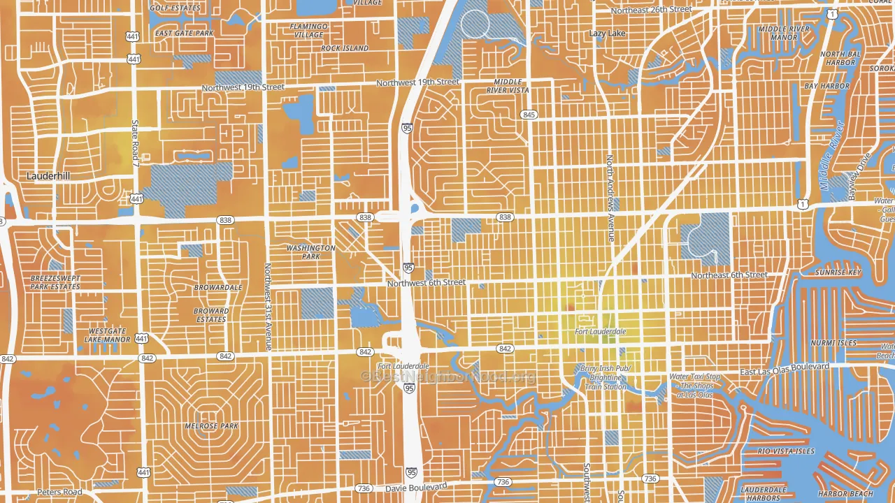 Transit Grade map of Durrs Homeowners, Fort Lauderdale, FL