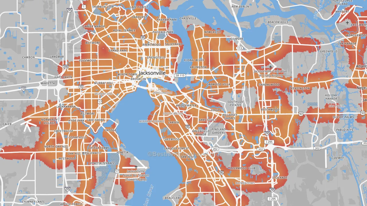 Transit Grade map of Duval County, FL