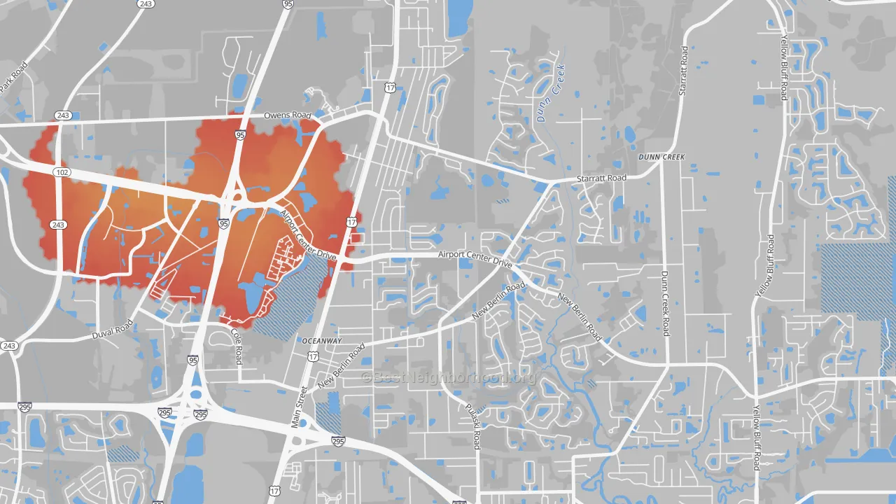 Transit Grade map of Duval, Jacksonville, FL