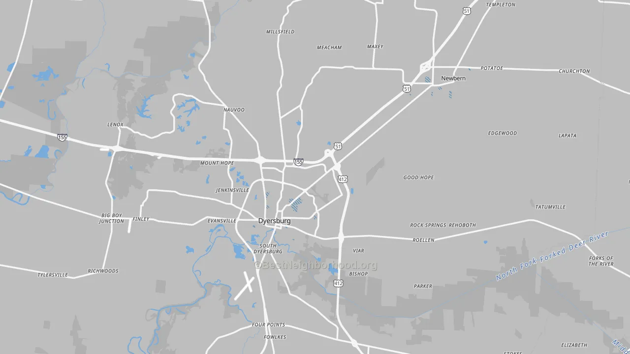 Transit Grade map of Dyer County, TN