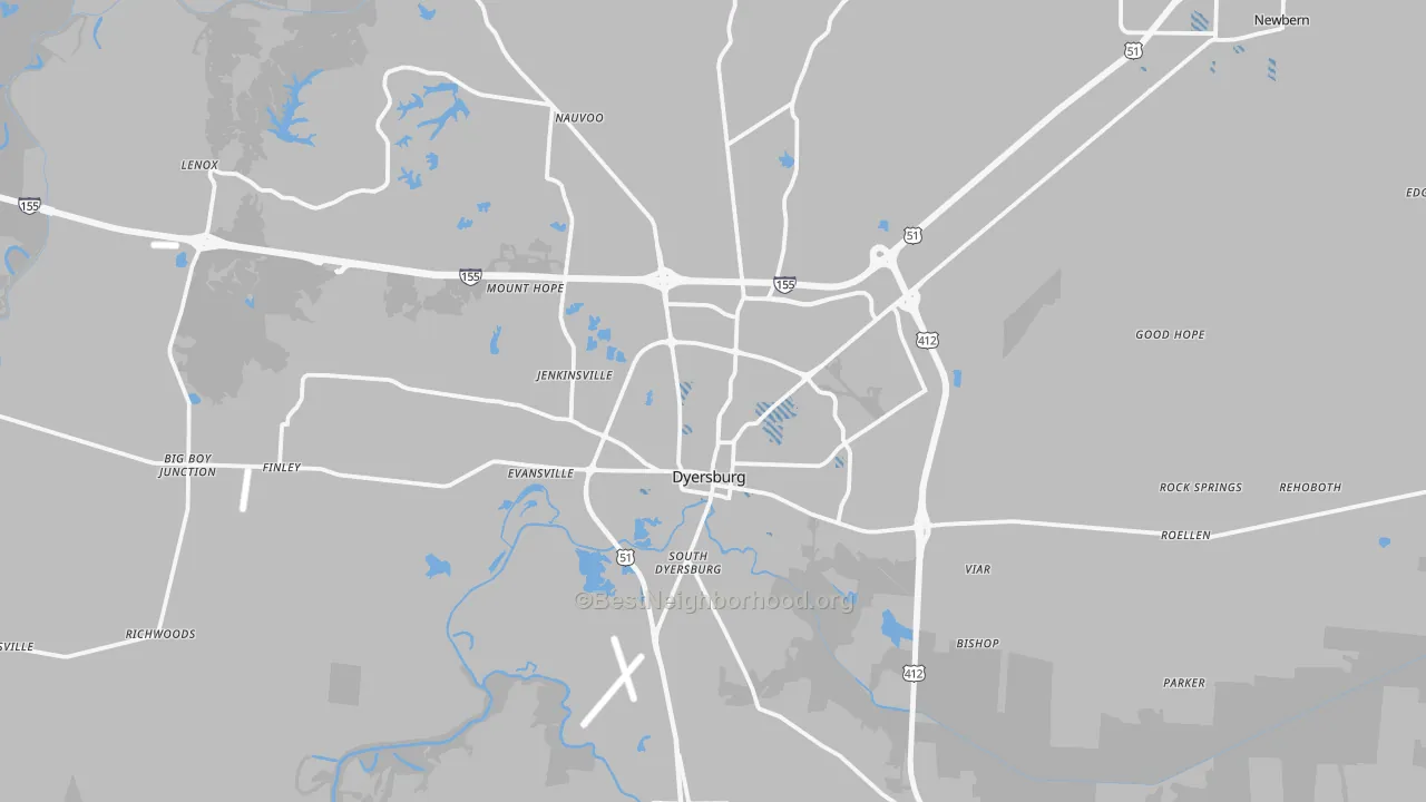 Transit Grade map of Dyersburg, TN