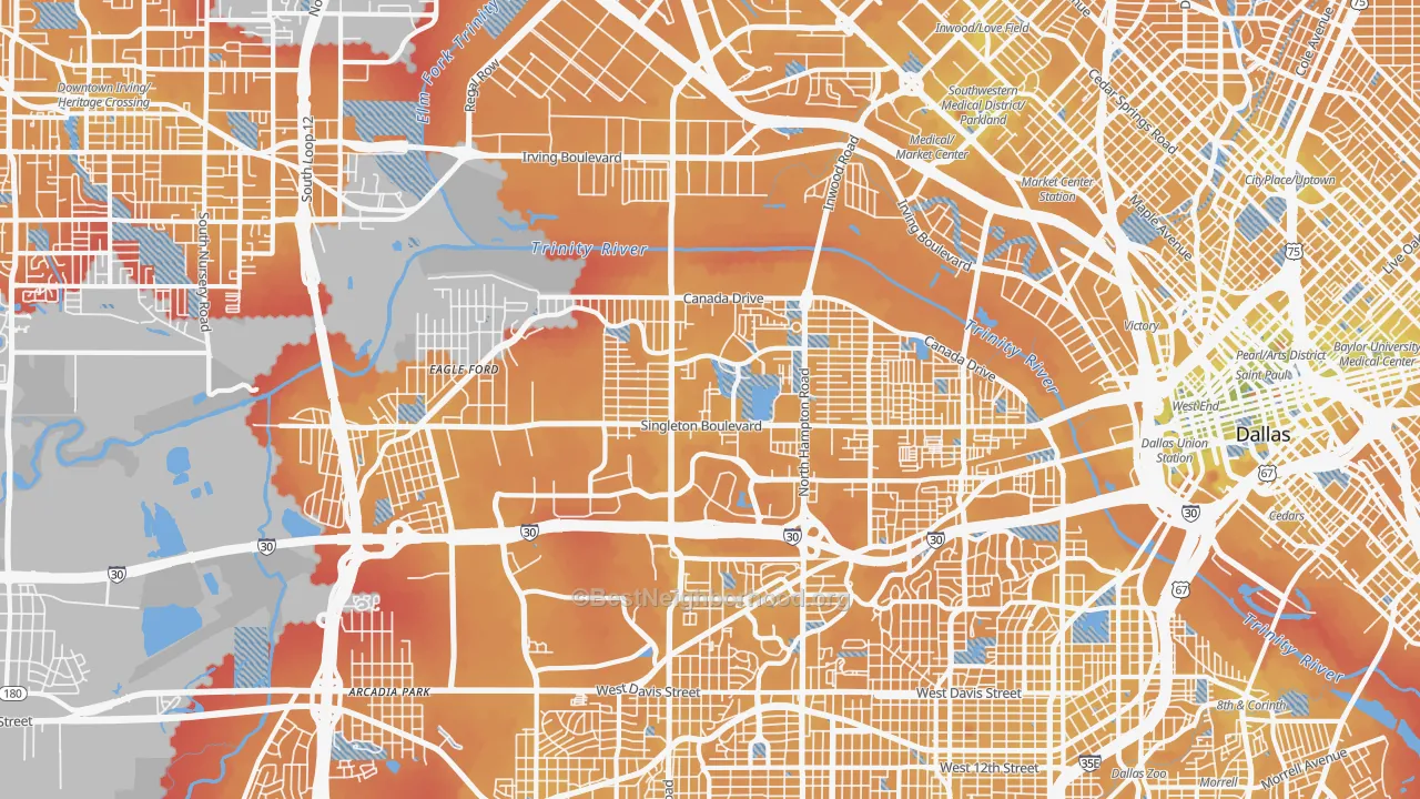 Transit Grade map of Eagle Ford, Dallas, TX