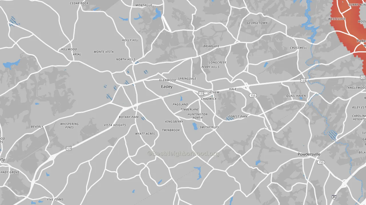 Transit Grade map of Easley, SC