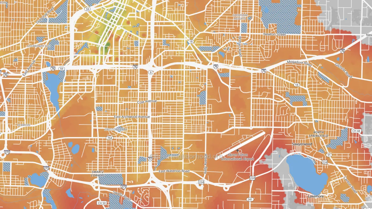 Transit Grade map of East Akron, Akron, OH