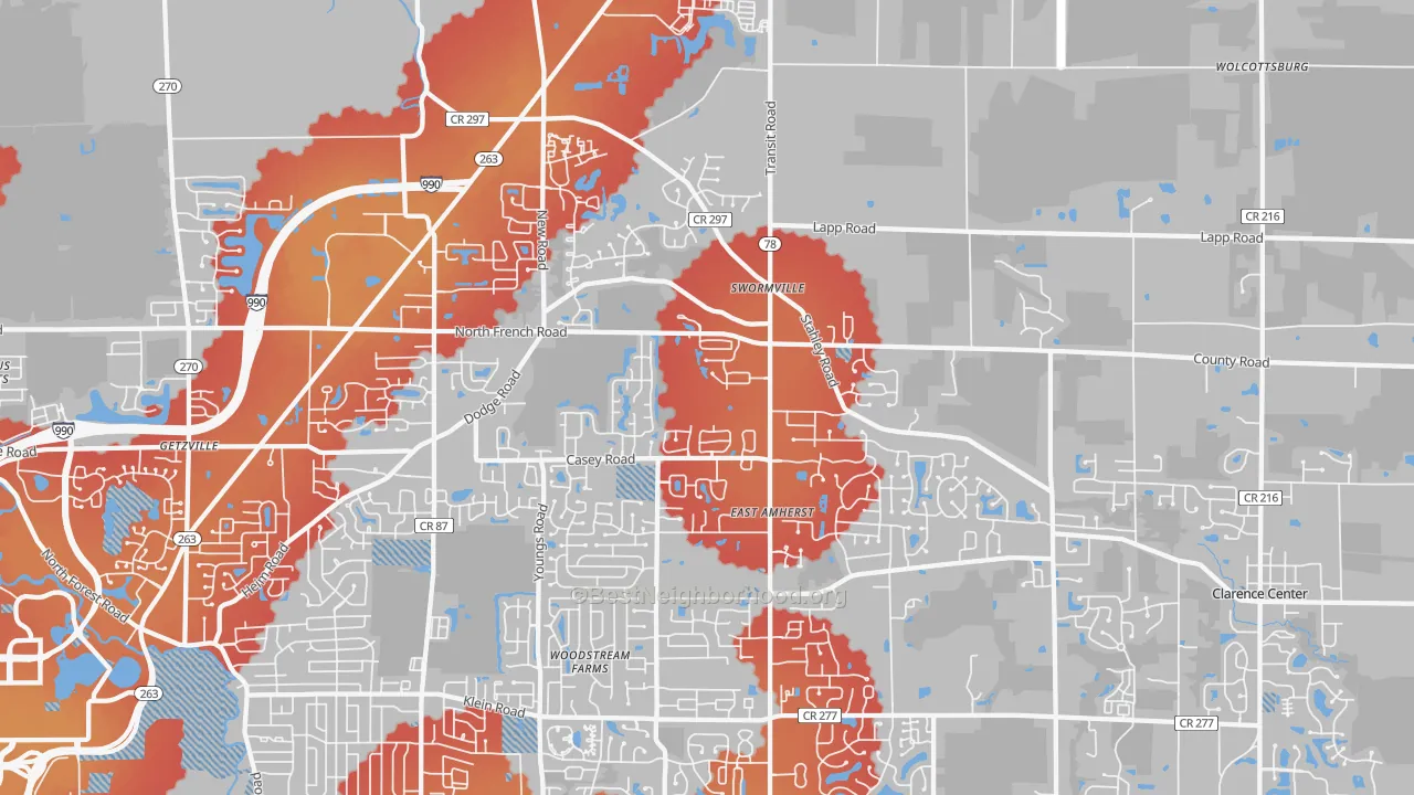 Transit Grade map of East Amherst, NY