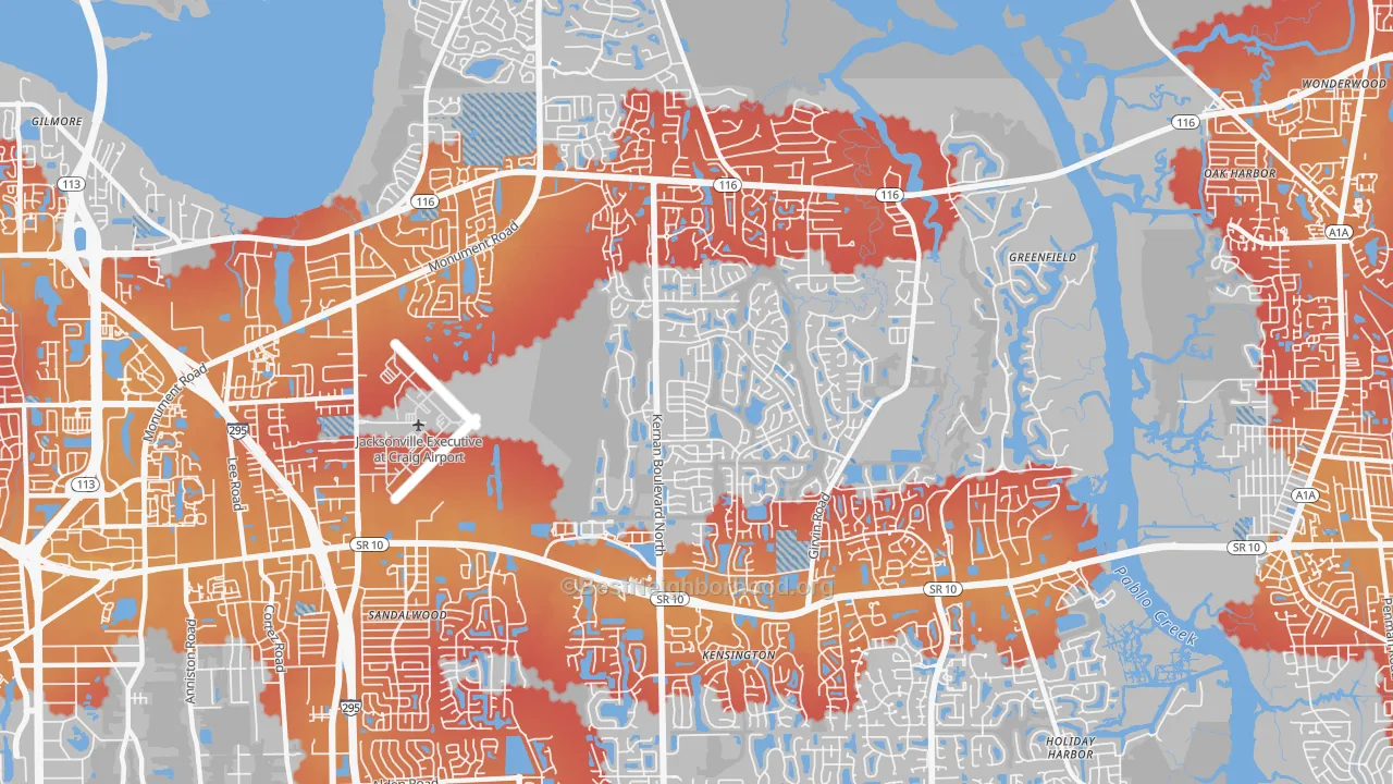 Transit Grade map of East Arlington, Jacksonville, FL